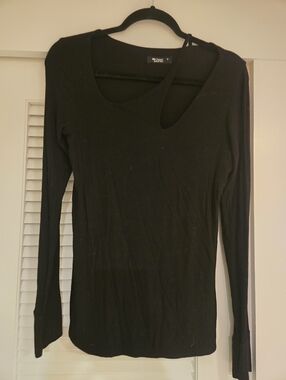 Michael Lauren Black Long Sleeve Top with Asymmetric Cutout
